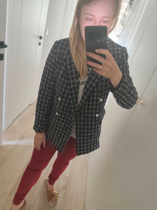 Tweedowa marynarka damska, granatowy żakiet , Top secret