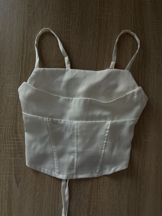 Білий атласний топ, блуза, корсет, корсетний топ