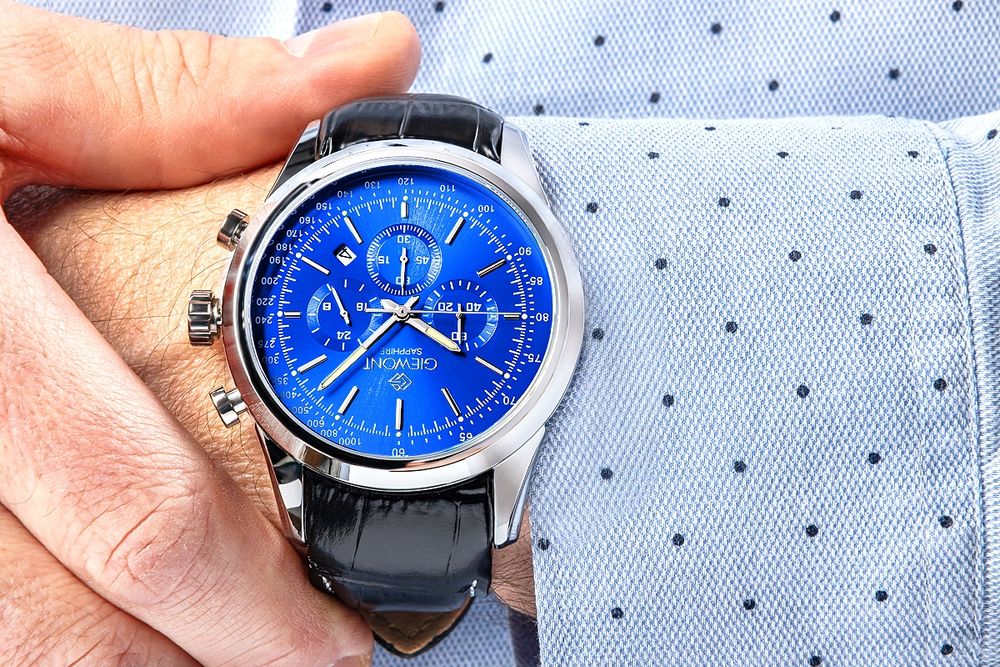 zegarek męski giewont chronograph sapphire srebrno niebieski gw7650-a3