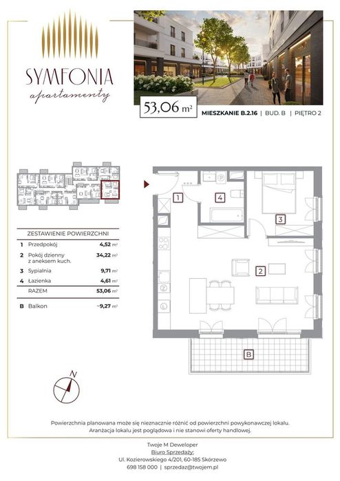 2-pokojowe mieszkanie 53m2 + balkon Bezpośrednio