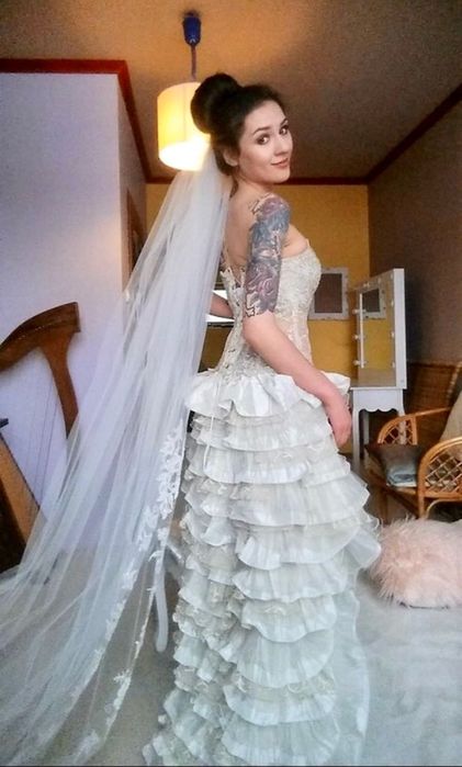 Suknia ślubna/ karnawałowa gorset ecru 36 wiktoriańska