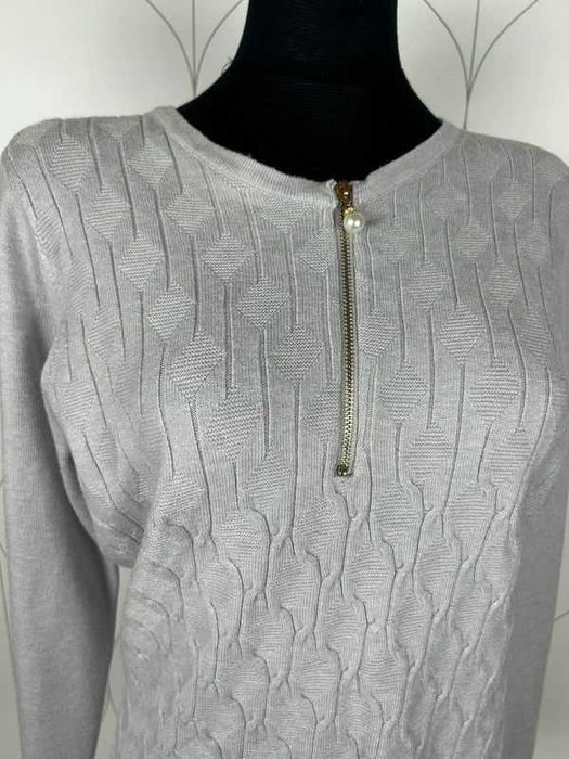 Piękny elegancki sweter damski bluza splot szary srebrny bawełna pamut