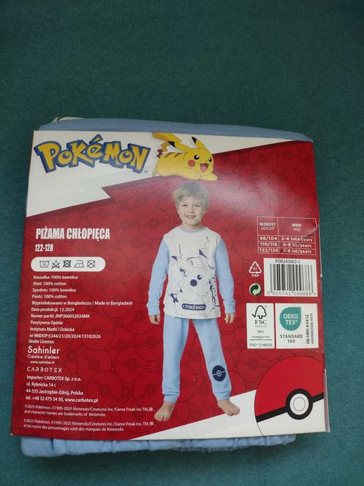 Piżama dwuczęściowa 122-128 dla chłopaka pokémon Pikachu dluga