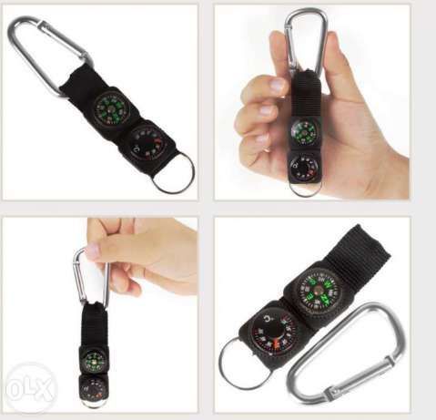 Termómetro + porta chaves + bússola + mosquetão geocaching