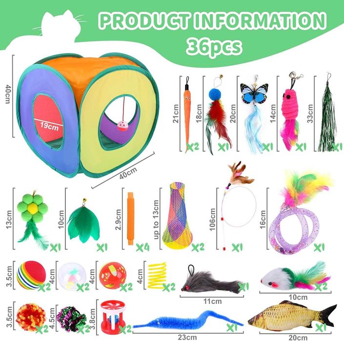 Kit brinquedos para gato túnel rato peixe bolas sinos [38 peças] NOVO