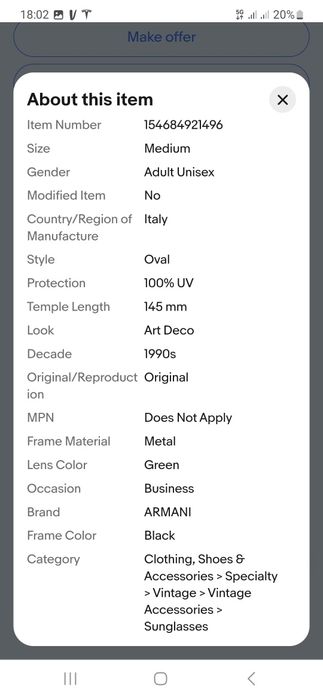 Óculos de sol Giorgio Armani unissexo