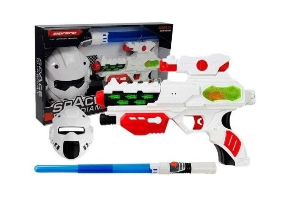 Pistolet laserowy z maską i mieczem świetlnym pudełko,484x283 mm