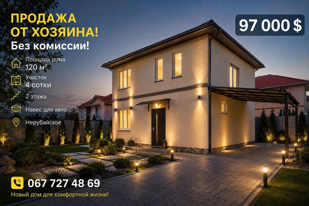 Срочно ! Новый  Дом 120 м² в Нерубайском | От хозяина | Без комиссии | 97 000 $
