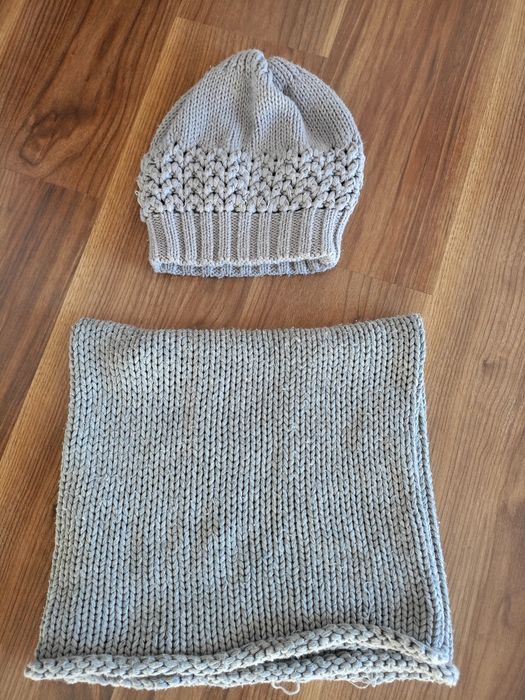 Czapka i komin damski szary