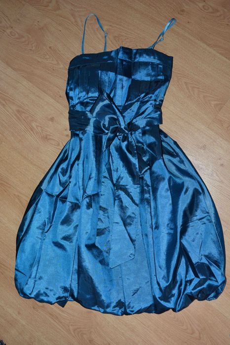 Niebieska sukienka bombka z kokardą Japan Style