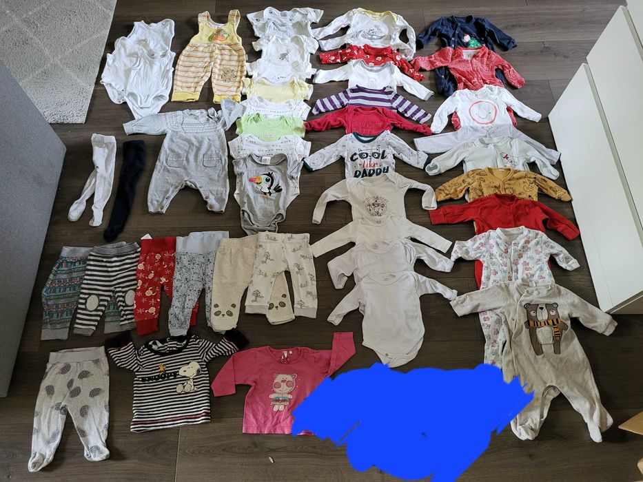 46szt paka ubrań rozmiar 62 dziewczynki unisex długie krótkie rękawy