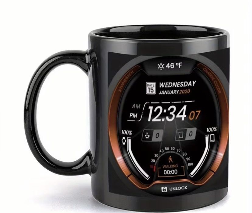 Кружка керамічна з малюнком цифровий годинник та температура