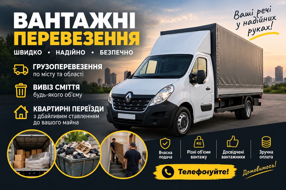 Вантажні перевезення по Чернігову та області, вивіз сміття, квартирні переїзди