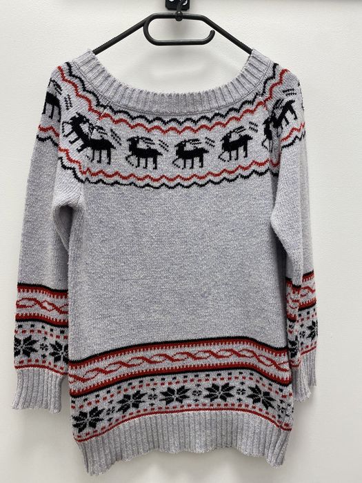 Damski sweter świąteczny szary z reniferami