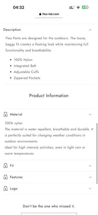 Нейлонові текінгові штани  waterproof від бренду flea-lab. Розмір S, Нові!!!