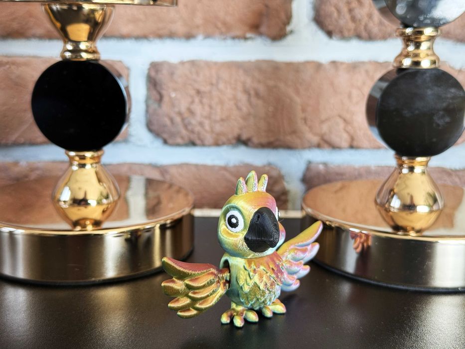Papuga 3D – bajkowa, kolorowa przegubowa figurka, dekoracja
