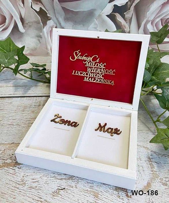 Pudełko na obrączki koperty wieszaki księga gości z grafiką