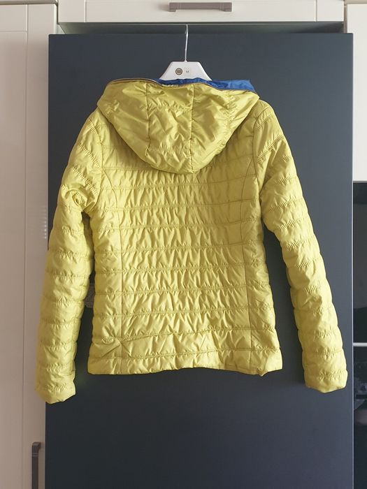 Seledynowo - żółta pikowana kurtka młodzieżową unisex z kapturem