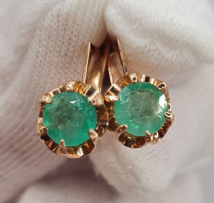Золотые серьги с изумрудом Ссср. Золоті сережки СРСР зі смарагдами.