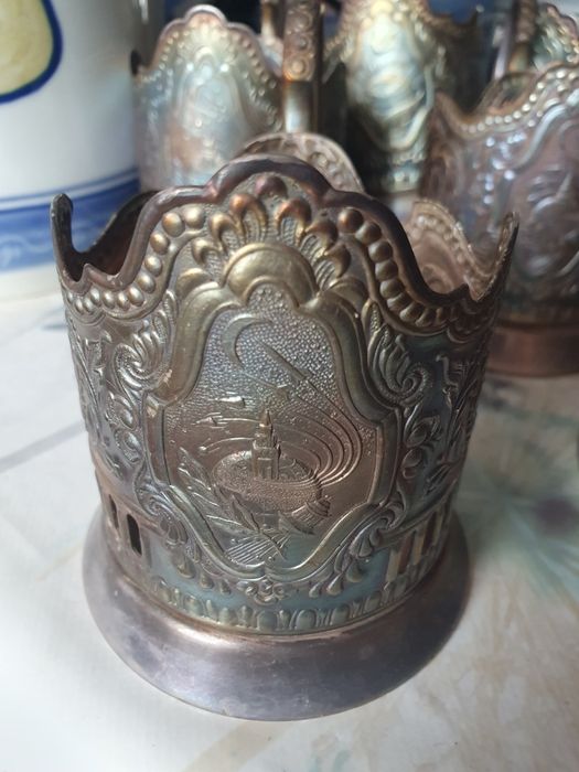 6 Porta-copos de chá vintage da Rússia Soviética - Podstakannik