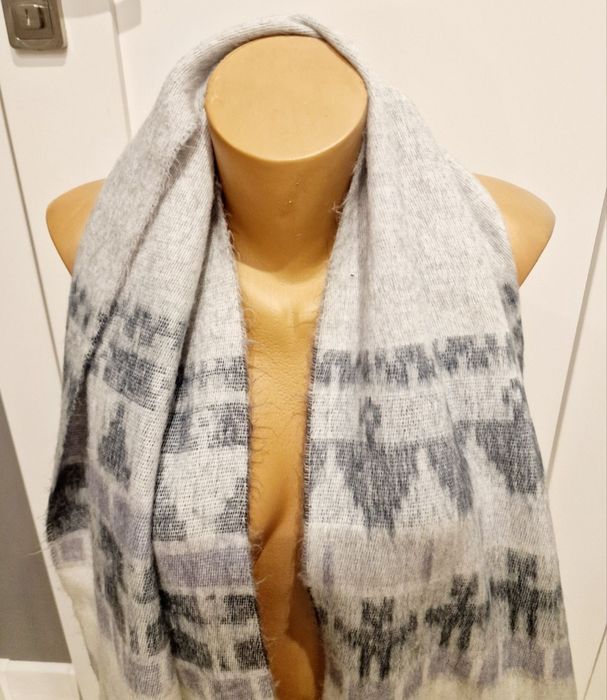 Piękny damski szal szalik ponczo komin szary chusta 50 cm x 200 cm