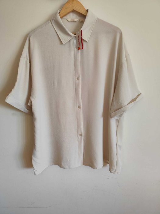 Nowa koszula damska L XL XXL oversize krótki rękaw jasny beż