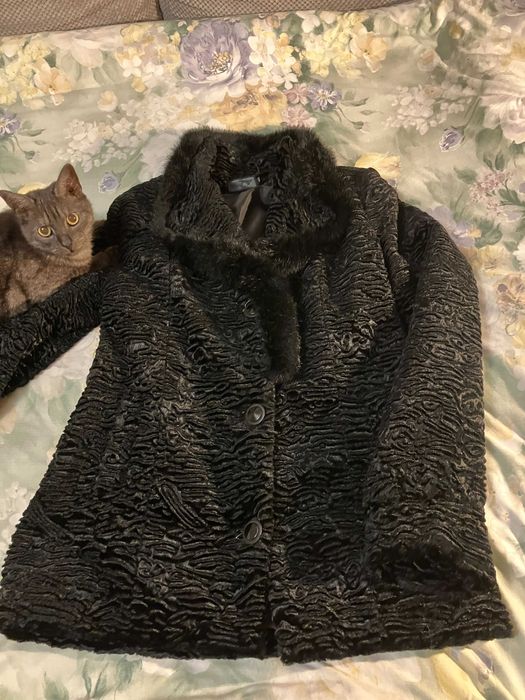 Kurtka płaszcz futro zimowe czarne vintage retro