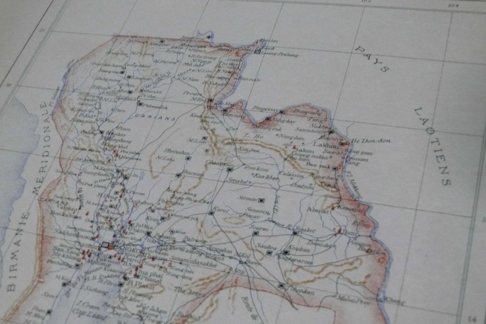 Reprodução impressa de Mapa da Tailandia - Siam 1889