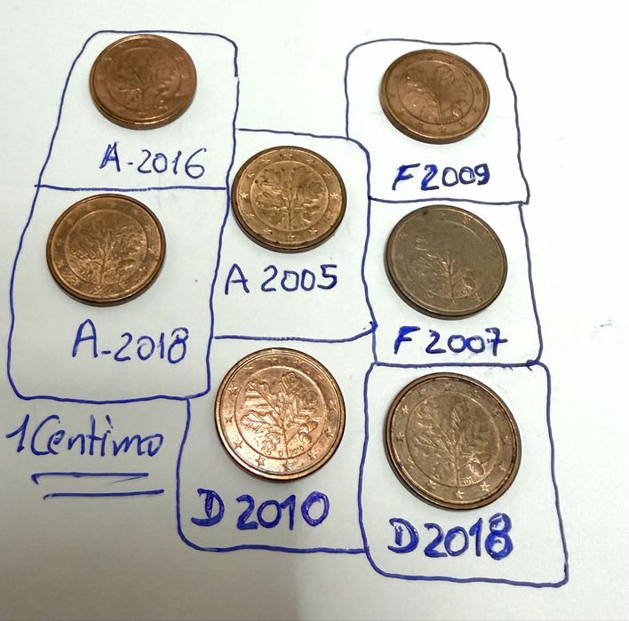 Moedas 0,1€ centimo (7) Carvalho/ varios anos