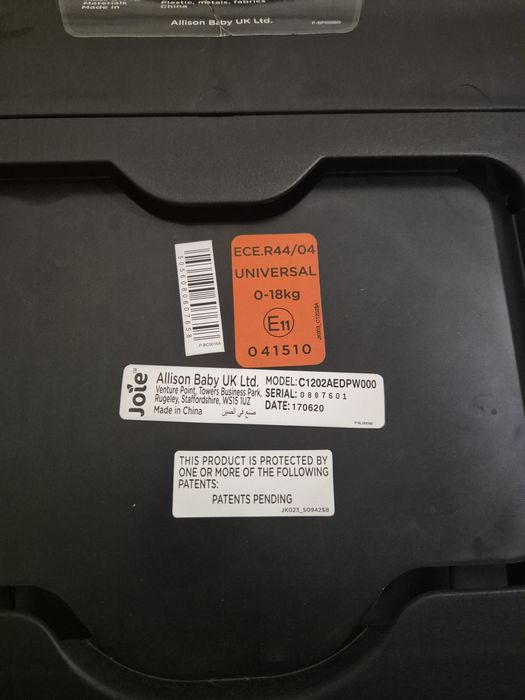 Cadeira Auto Joie 0+/ 1 (0 a 18 Kg)  Sem isofix