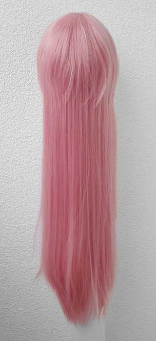 Długa prosta peruka różowa cieniowana z grzywką długi cosplay wig