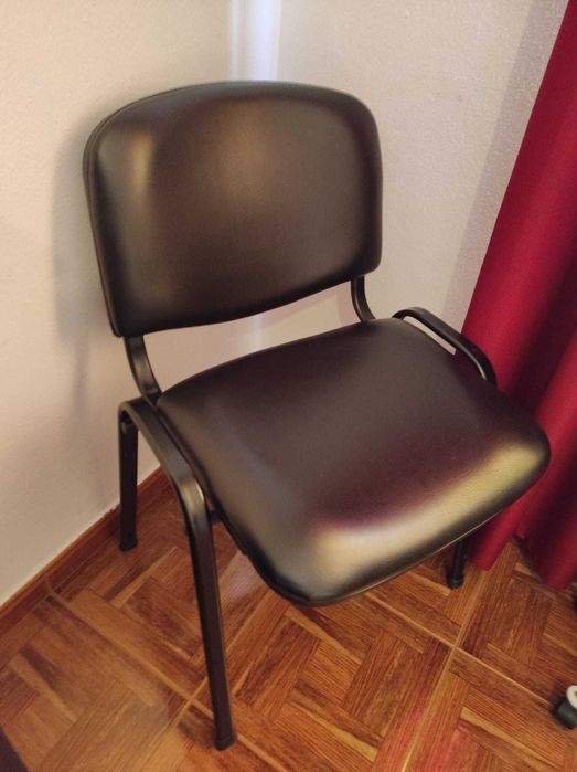 Conjunto 3 cadeiras escritório em napa preta