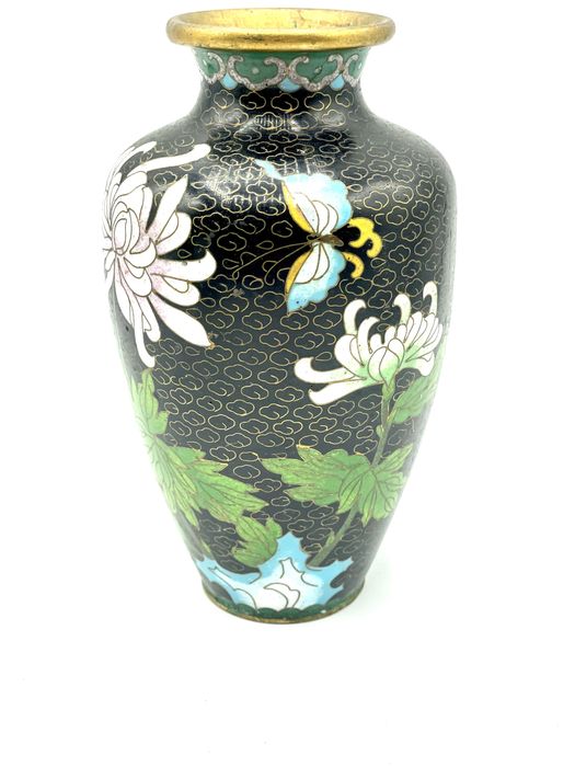 Jarra cloisonné com flores