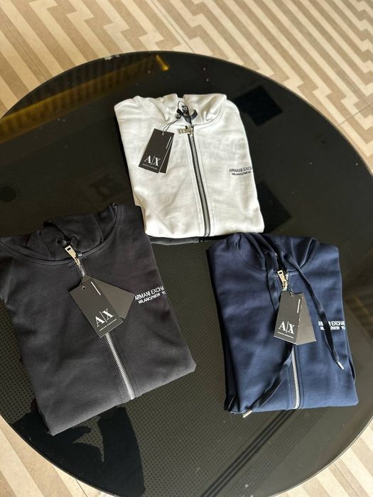 Чоловіча мужская  Зіп худі  кофта зіпка armani excnange зіп худі армані вишете лого