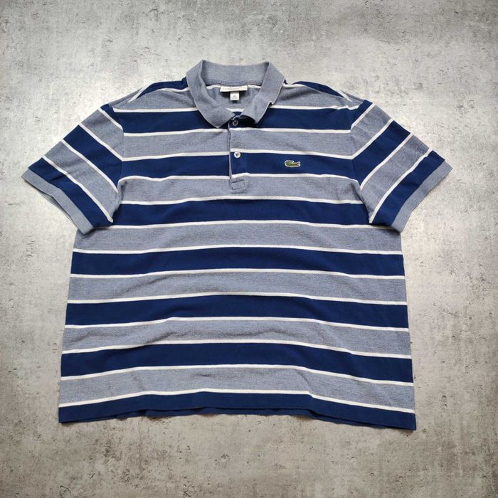 MĘSKA Koszulka Bawełna PREMIUM Paski Elegancka Granat Lacoste France