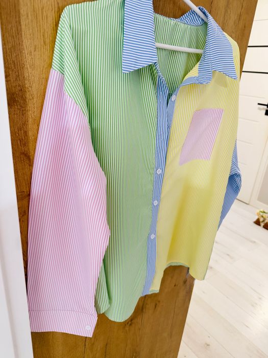Koszula paski wiosenna kolorowa wiosna elegancka XXL
