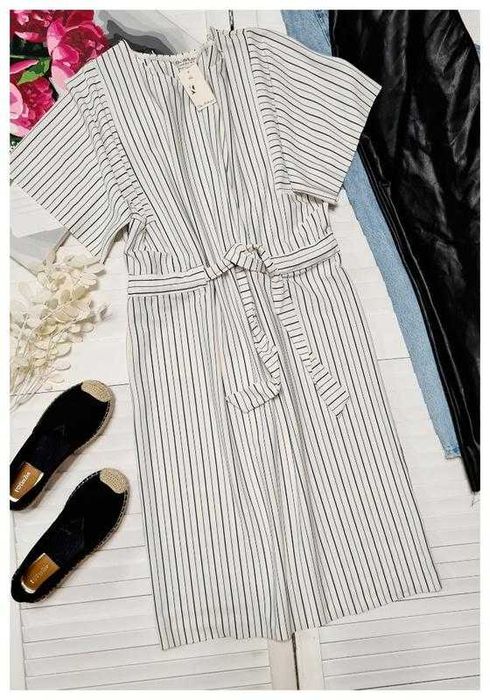 Белое платье миди в полоску Miss Selfridge, р. М/L