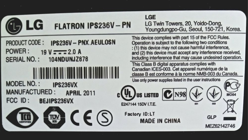 Компьютерний Дисплей Монітор 23 Flatron FullHD LG Electron IPS236V-PN