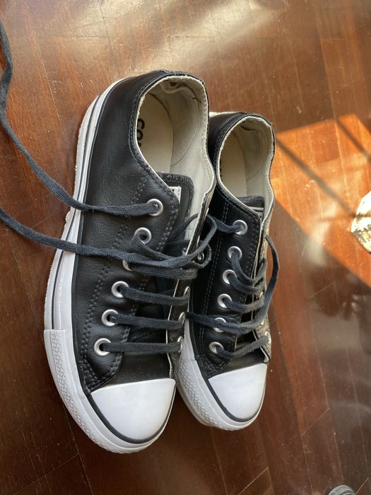 All star plataforma preto em pele