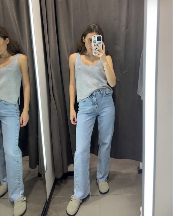 Джинси Zara straight fit прямі джинси з необробленим краєм