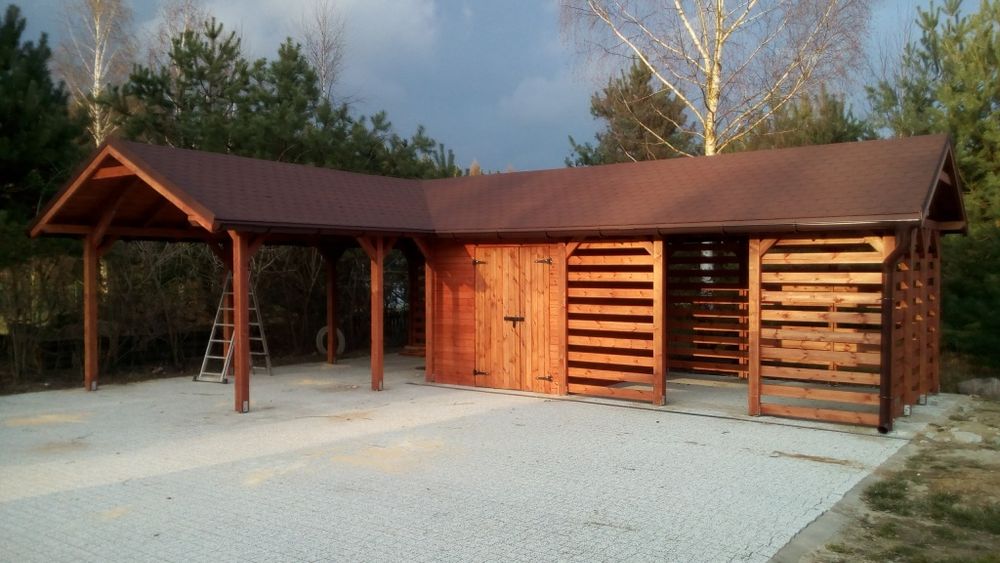 Wiata drewniana na samochód 3.5x6m blachodachówka