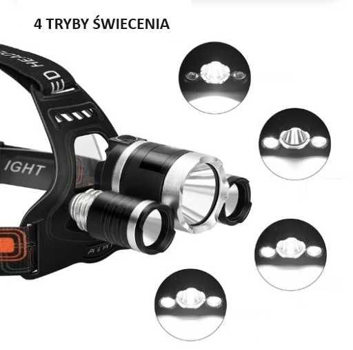 PROFESJONALNA LATARKA CZOŁOWA 3xLED czołówka na głowę akumulatorowa