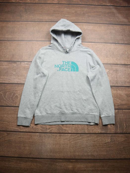 TNF The North Face Hoodie szara bluza z kapturem z zielonym nadrukiem