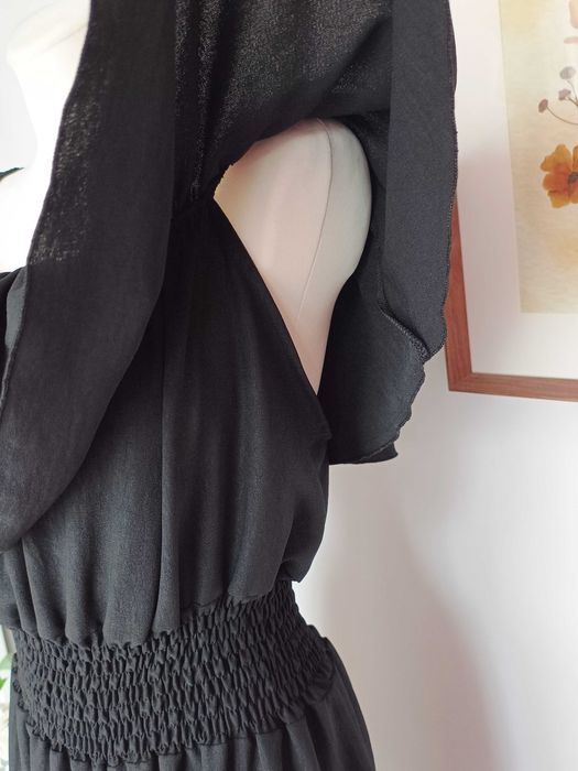 Czarny elegancki kombinezon hiszpanka plus size 46 48 maxi wiskoza Italy Moda