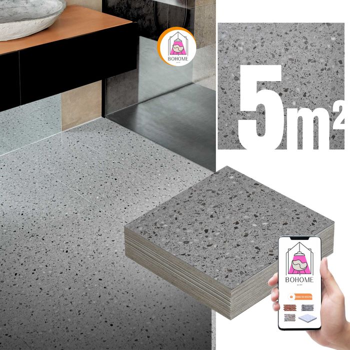 Płytki Winylowe Samoprzylepne 5m² SZARE LASTRYKO Kwadrat Kafel parkiet