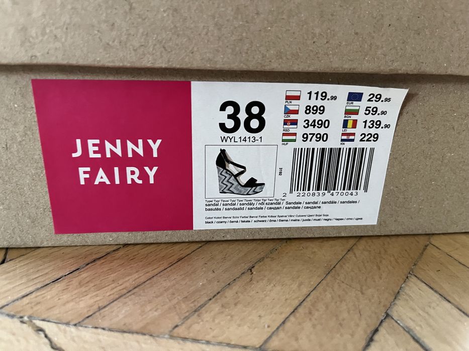 Sandały na obcasie 38 damskie czarne białe Jenny Fairy