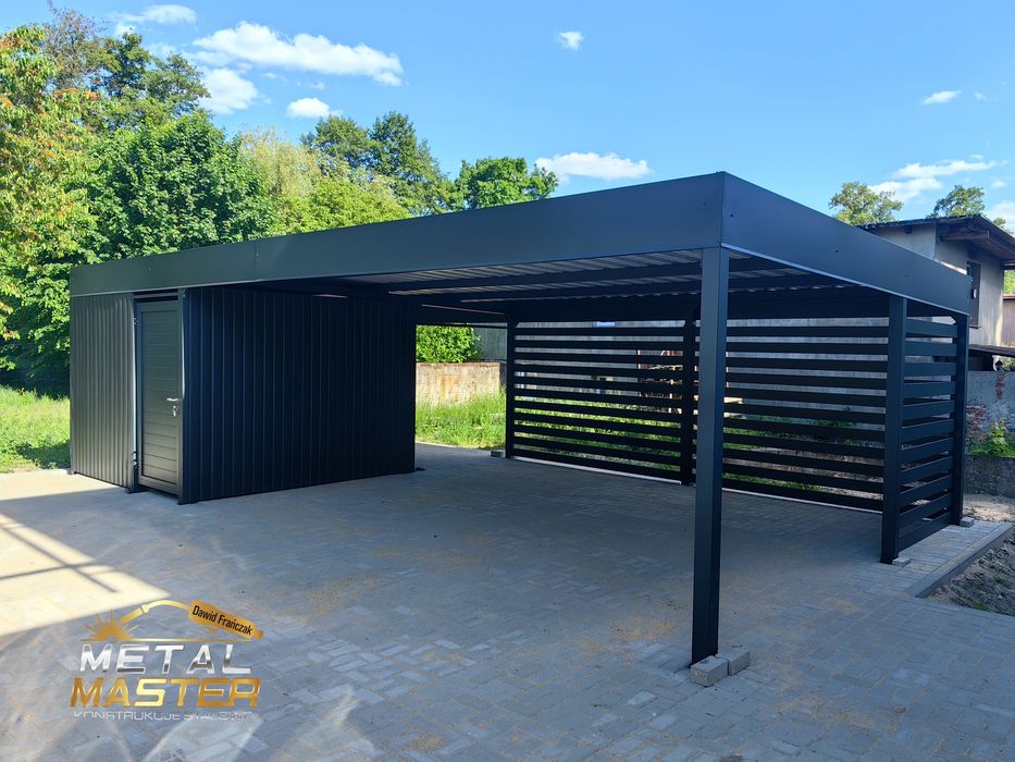 Wiata 9x5m z pomieszczeniem gospodarczym PRODUCENT na 2 auta