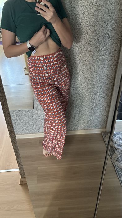 Wzorzyste rude spodnie lekkie letnie Shein M/38