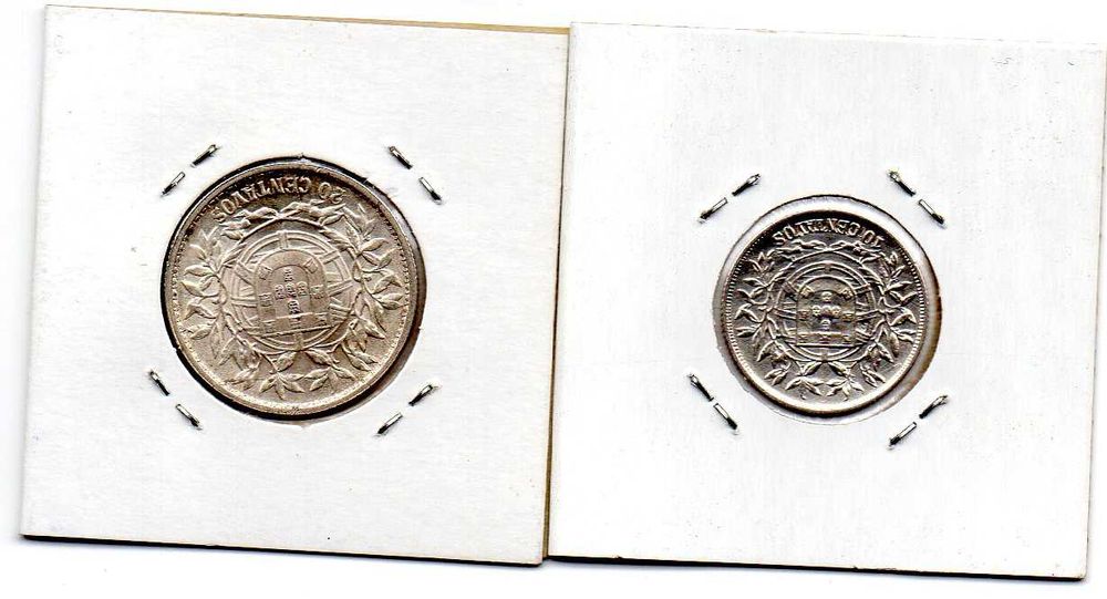 Duas moedas em prata 10 centavos 1915 + 20 centavos 1926