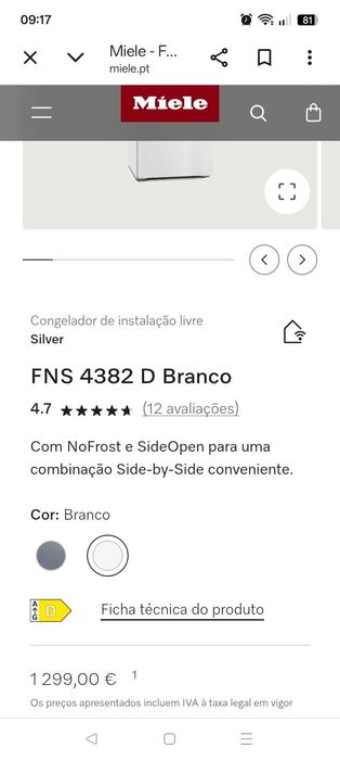Congelador Miele FNS4382D Branco